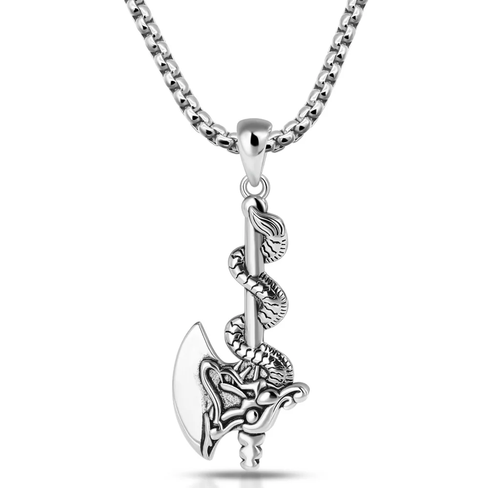 

Fashion Dragon Head Axe Pendant Men Necklace 100% 925 Silver Chain Miracle Amulet Weapon Personality Jewelry Brother Party Gifts