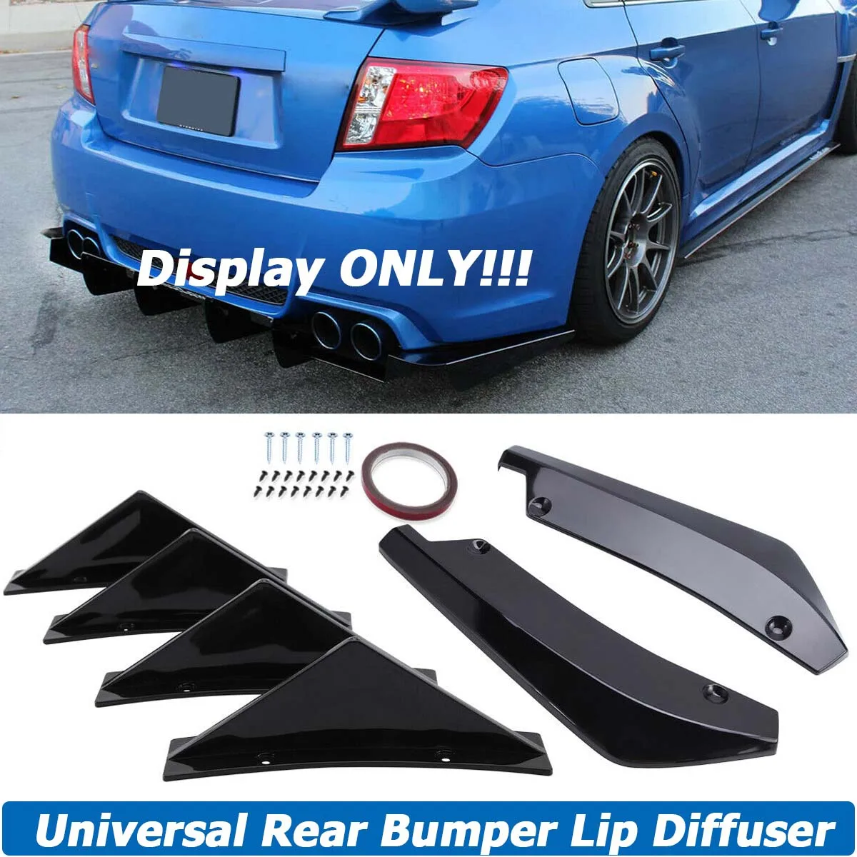 

For Subaru Impreza WRX STI 2010-2022 Rear Bumper Splitter Cover + Diffuser Shark Fin Canard Spoiler Sticker Trim Car Accessories