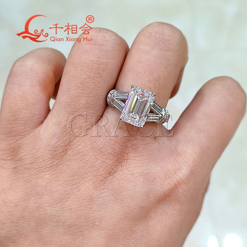 7.5*11mm emerald cut  Y baguette Rings Silver hip hop Moissanite Ring Men women Diamonds Male fine Jewelry