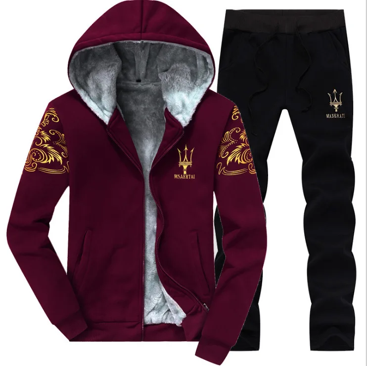 

Causal Tracksuits Men Set Hooded Thicken Fleece Hoodies + Sweatpant 2022 Winter Spring Sweatshirt Sportswear Male Letter Print