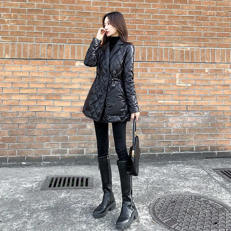 2021 Autumn and Winter New Fashion Waist Slimming Women's Mid-length Slim Loose Down Padded Jacket Button Coat Women's Clothing