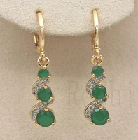 dark green stone drop earrings for women fashion jewelry gold color cubic zircon circle wedding earrings