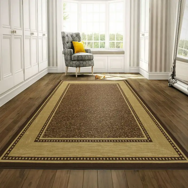 

Non-Slip Rubberback Bordered 5x7 Indoor Area Rug, 5' x 6'6", Brown