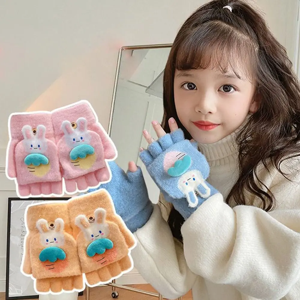 

Autumn Winter Gloves Cute Cartoon Knitted Gloves Fingerless Flip Gloves Thickened Exposed Finger Mittens Gloves baby girls