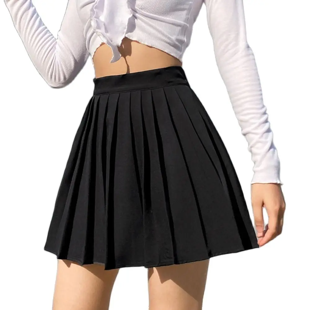 

Korean Skirt Women Letter Embroidered Lining High Waist Pleated A Line Mini Girls Skirts Kawaii Faldas