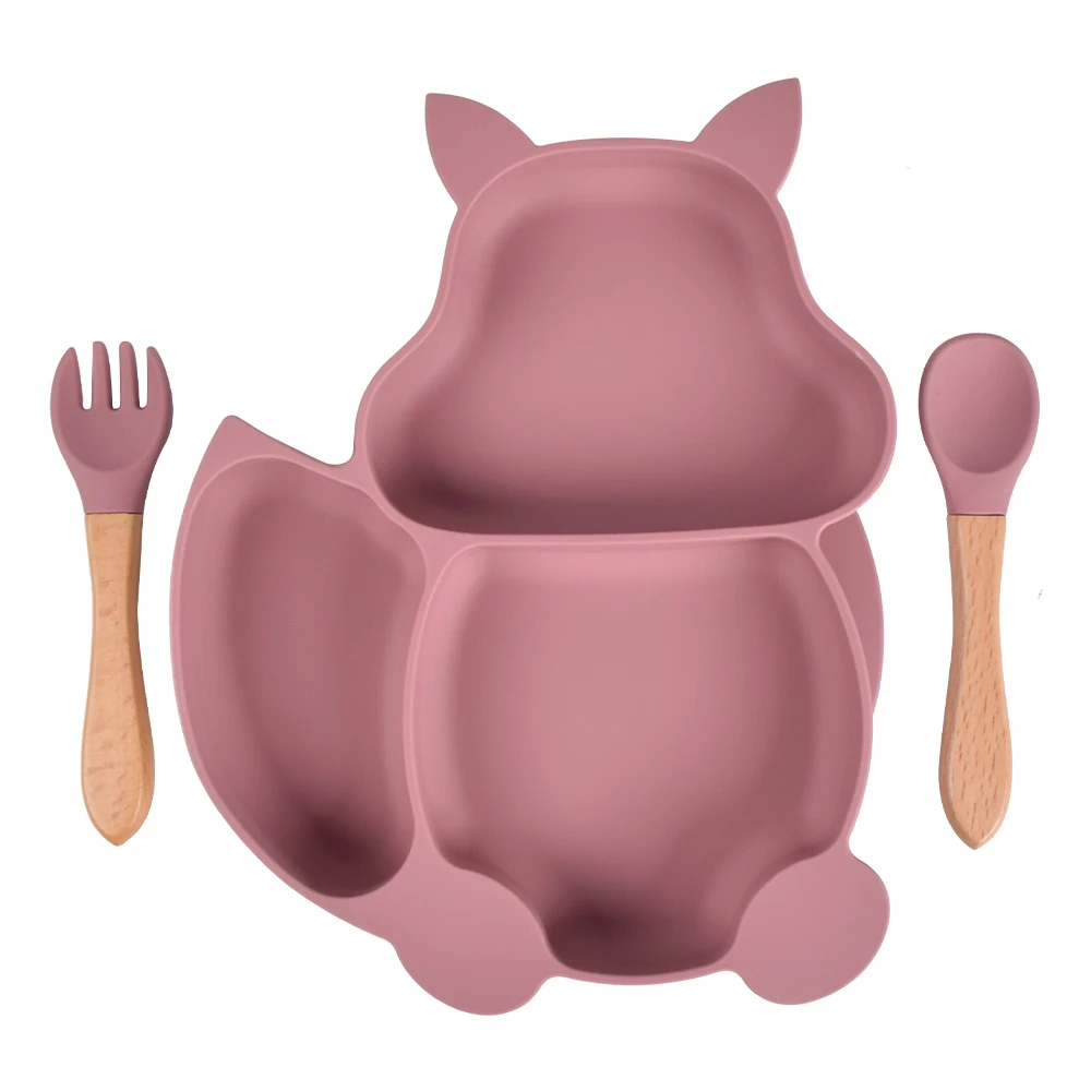

3Pcs Baby Silicone Bib Dinner Plate Suction Cup Spoon Fork Set Feeding Newborn Training Non-Slip Food Grade