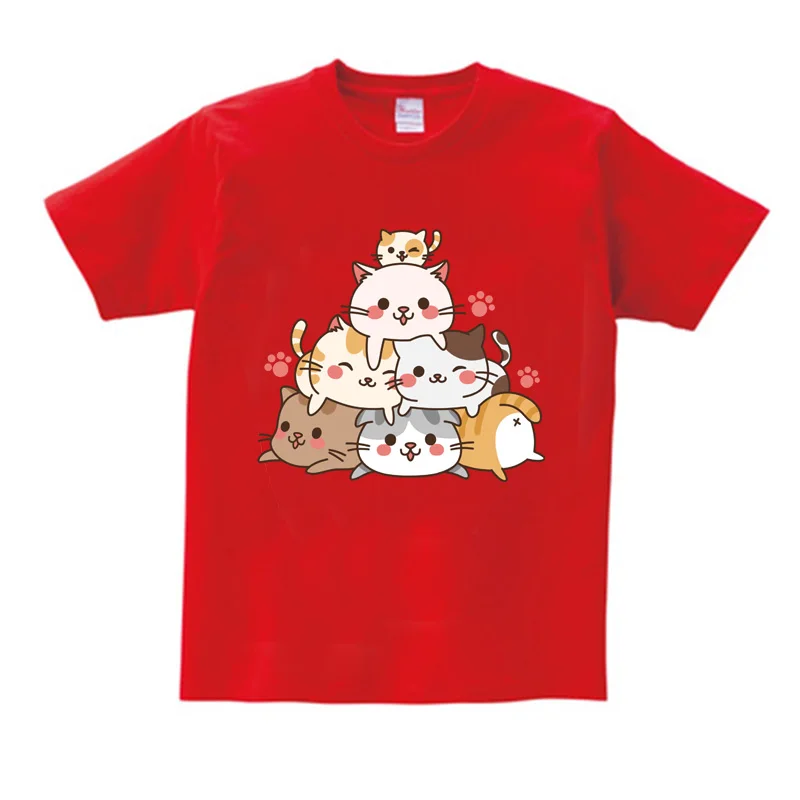 

2022 New Hot Sale Summer Cute Cartoon Cat Clothes Print Boys Girls Round Neck Summer Kids Soft Cotton Boys Girls T Shirts