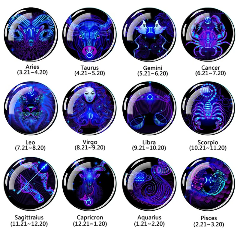 12 Zodiac Sign Keychain Glass Crystal Constellation Leo Scorpio Aries Virgo Libra Double Face Key Rings Women Mens Birthday Gift