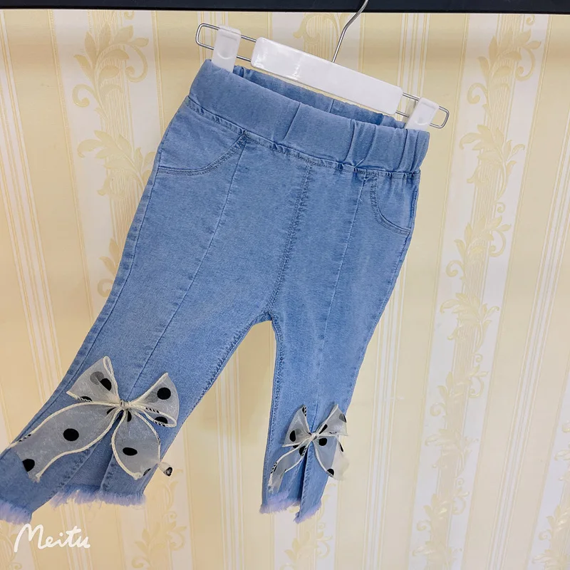 2022 New Summer Girls' Cropped Pants, Children's Jeans, Loose and Fashionable Female Baby Flared Pants enlarge