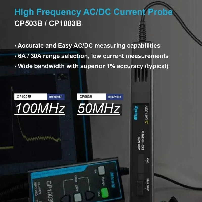 Фото Micsig CP1003B CP503B Высокочастотные зонды переменного/постоянного тока, полоса пропускания: DC ~ 50 МГц / 100 МГц 6A/30A Детали высокоточных осциллографов №2