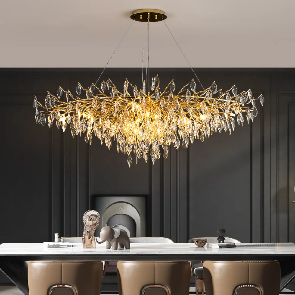 

New modern crystal chandeliers luxury rectangular island fixture living room French branch villa decorative lighting