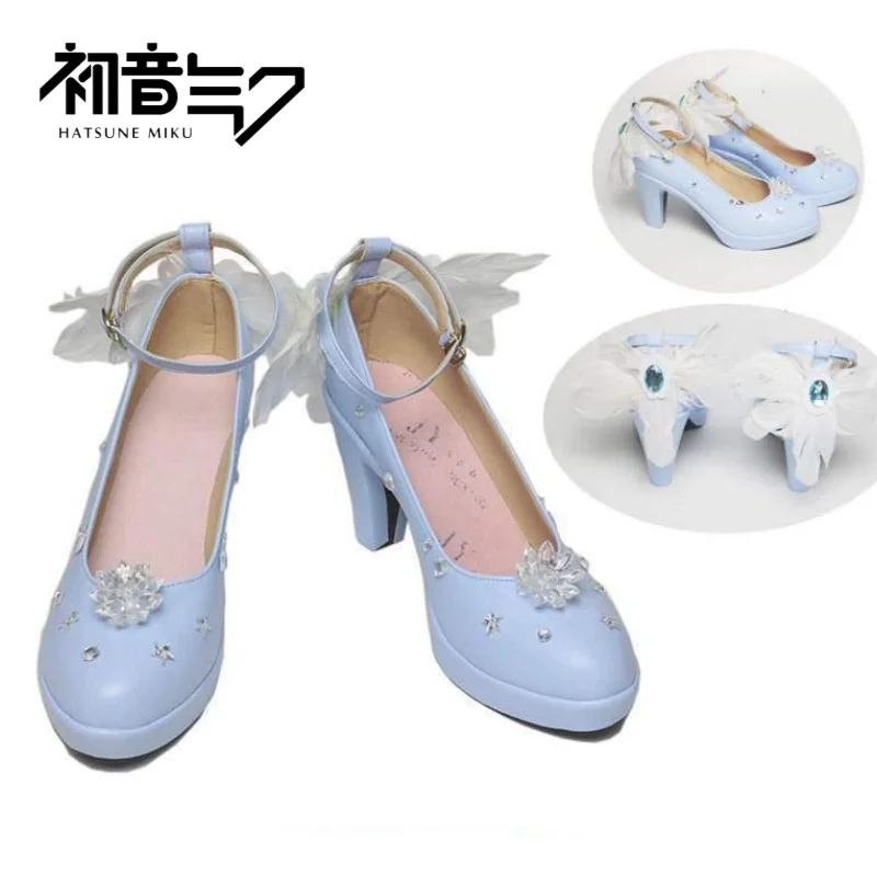 

Hatsune Miku animation peripheral new high-heeled shoes ice and snow Hatsune miku princess cosplay shoes dress up holiday gift