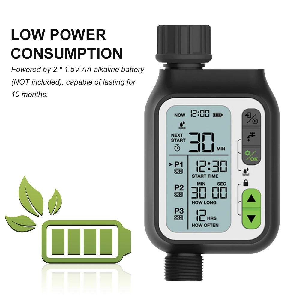 

Electronic Irrigation Regulator Automatic Irrigation Timer with 3 Separate Timing Programs Outdoor Garden Irrigation Tool