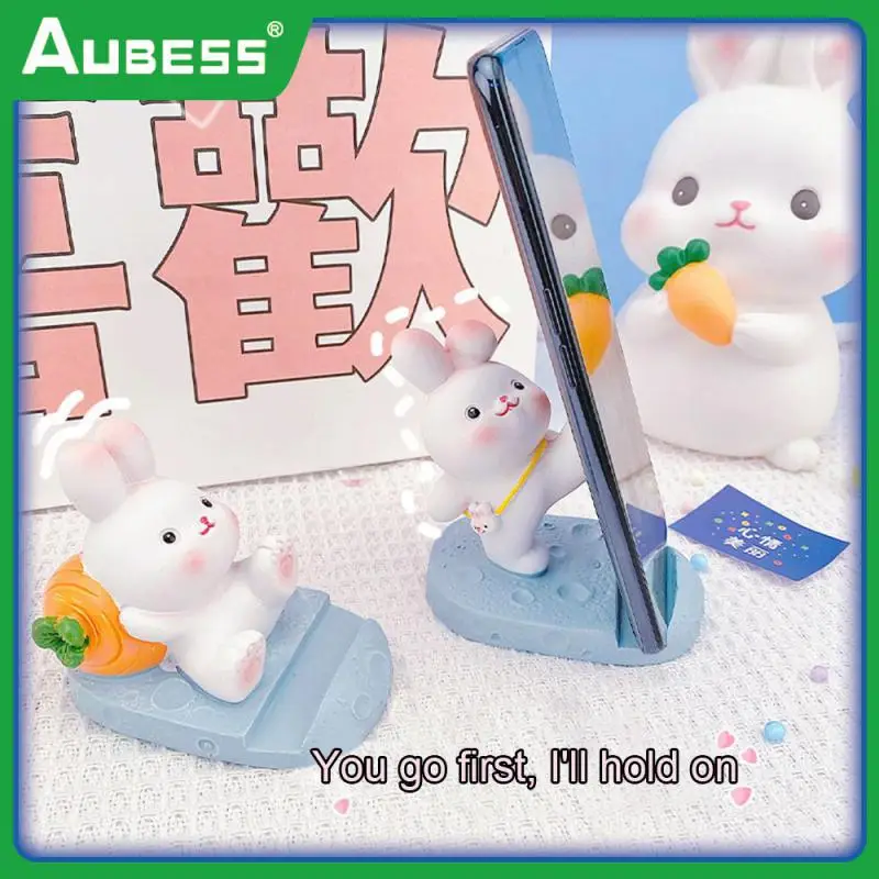 

Resin Cute Cartoon Bracket Portable Lazy Person Holder Creative White Rabbit Phone Stand Consumer Electronics Within 12 Inches