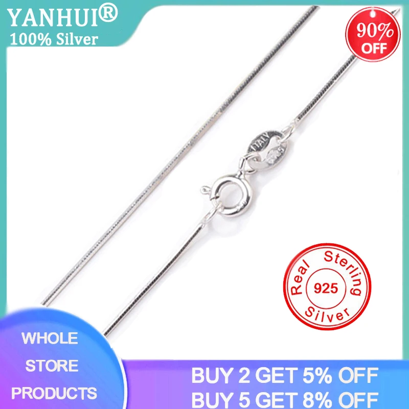 

YANHUI With Certificate Genuine Tibetan Silver S925 Basic Chain Necklace For Women 1MM Smooth/Soft Snake Chain Necklace