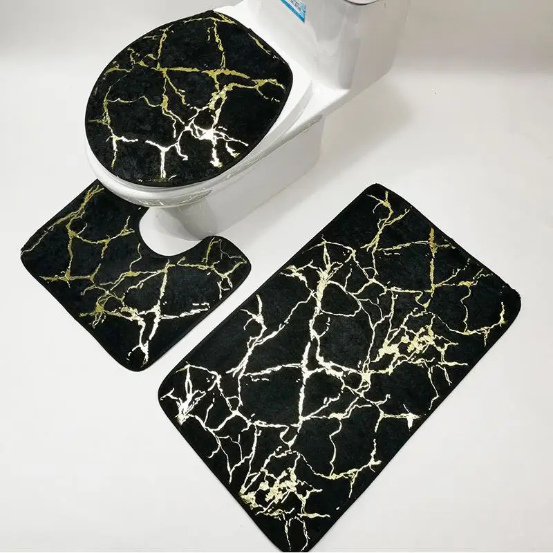 

Flannel Carpet Bathroom Toilet 3 Set Stripe Printing Anti Slip Wear-resistant Mats Bathroom Shower Rugs Accessories