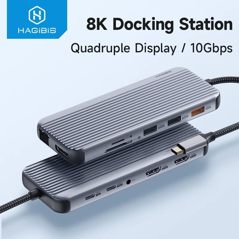 Портативная док-станция USB C типа C для 8K DP двойной HDMI-совместимый четырехъядерный дисплей PD RJ45 USB 3,1 для ноутбука Macbook
