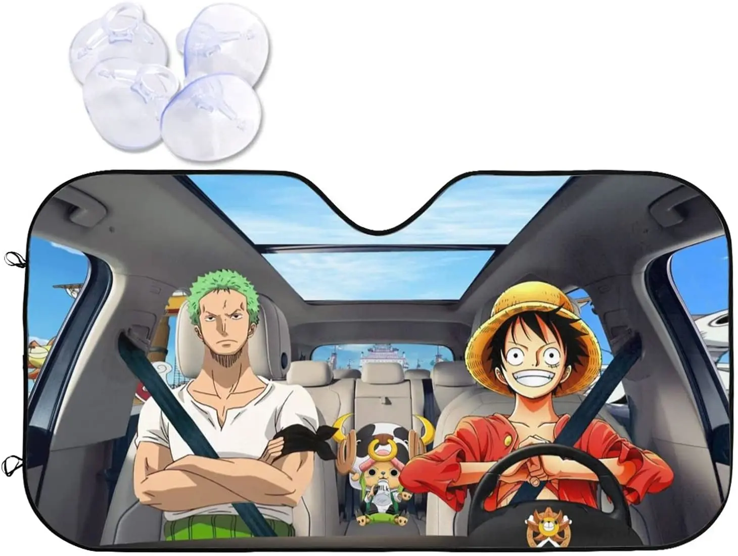 Parasol de parabrisas de coche, parabrisas de sol plegable de coche de Anime de una pieza para accesorios de coche, se adapta a la mayoría