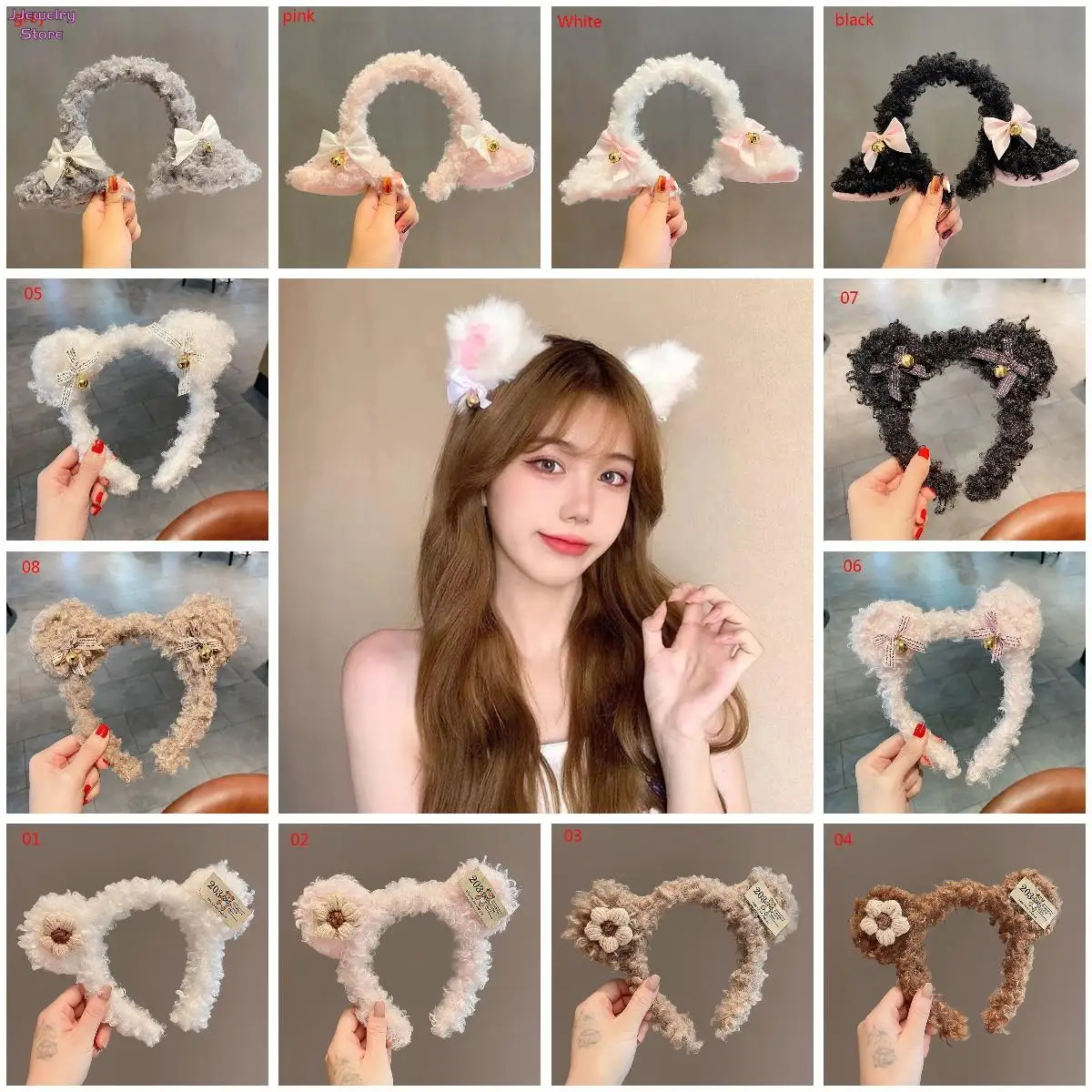 

1x Furry Cat Ears Headwear Bows Adorn With Bells Sweet Lamb Ears Headband With Bowknot Cosplay Headpiece Party Supplies
