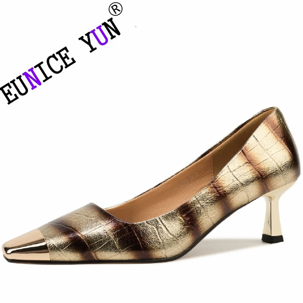 [EUNICE yun】брендовые женские туфли на шпильке с квадратным носком из натуральной