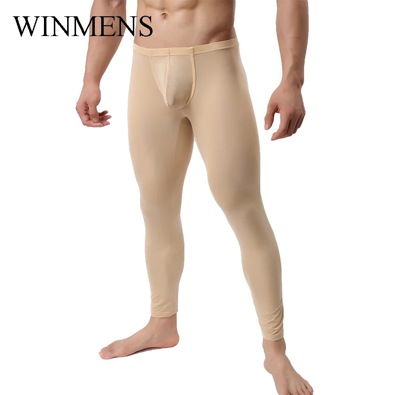 Men's Pajama Pants WOXUAN Brand Mesh Transparent Sleep Bottoms Silky Pouch Home Loungewear Tight Underpants