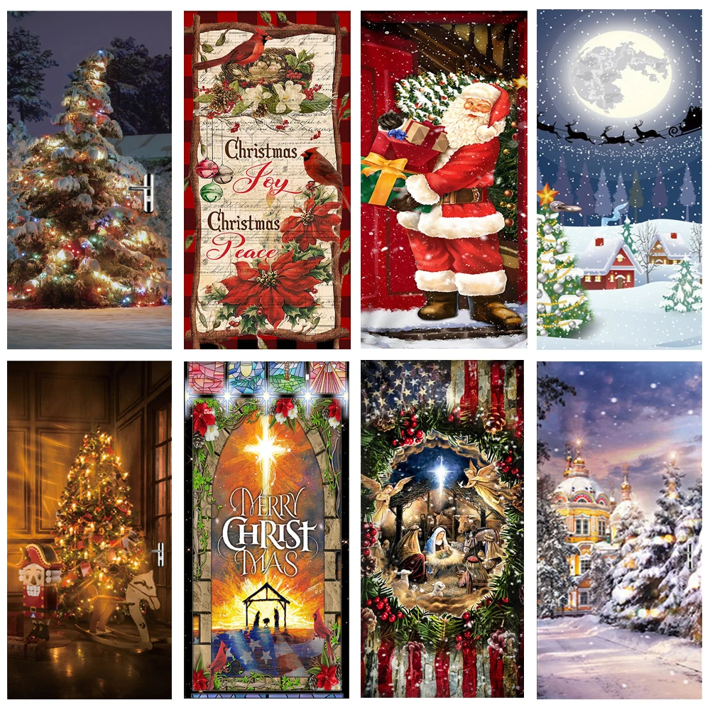 

Customize Size Christmas Sticker Mural on the Door Self Adhesive Nativity Of Jesus Door Sticker Poster Xmas Decoration Wallpaper