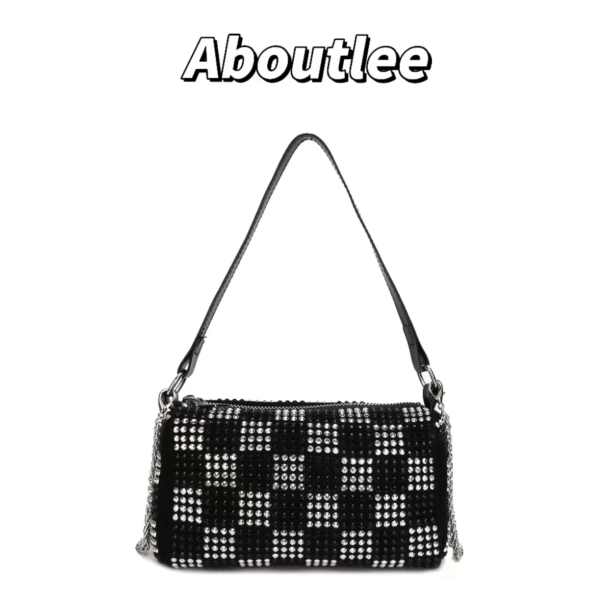 

Aboutlee Luxury Diamond Ladies Handbag Checkered Design Gorgeous Dinner Packages Black High Quality Zipper Bag Women Wallet