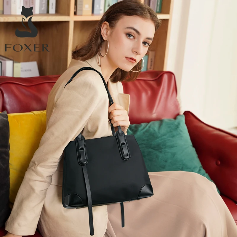 foxer women shoulder bag summer totes fashion lady popular handbag oxford cloth fabric purse commuter office bag large capacity free global shipping