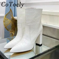 fashion chunky heels short boots woman crocodile pattern leather brand women boots sexy high heels ankle boots for women shoes
