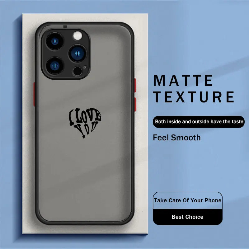 

Luxury Shockproof Matte Phone Case For iPhone 11 13 14 12 Pro Max Mini X XR Xs 8 6 7 Plus Silicone Cover I LOVE YOU Color Couple