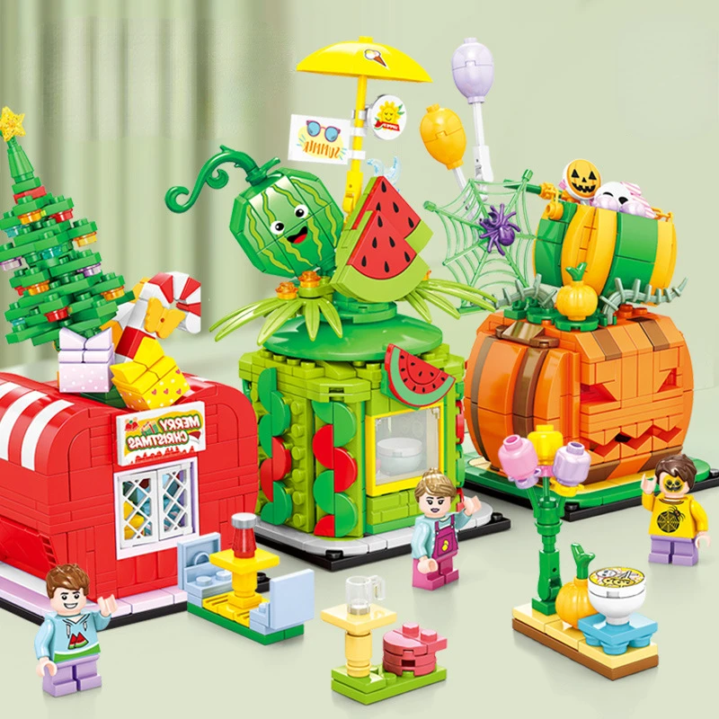 

4PC/Set Halloween Pumpkin Lighting Hut Bricks Sets Creative Pumpkin Ghosts Party House Model Building Block Kids Boys Toys Gifts