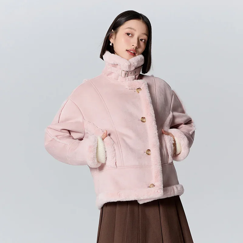 Куртка Semir женская из искусственной замши искусственного кроличьего меха теплая