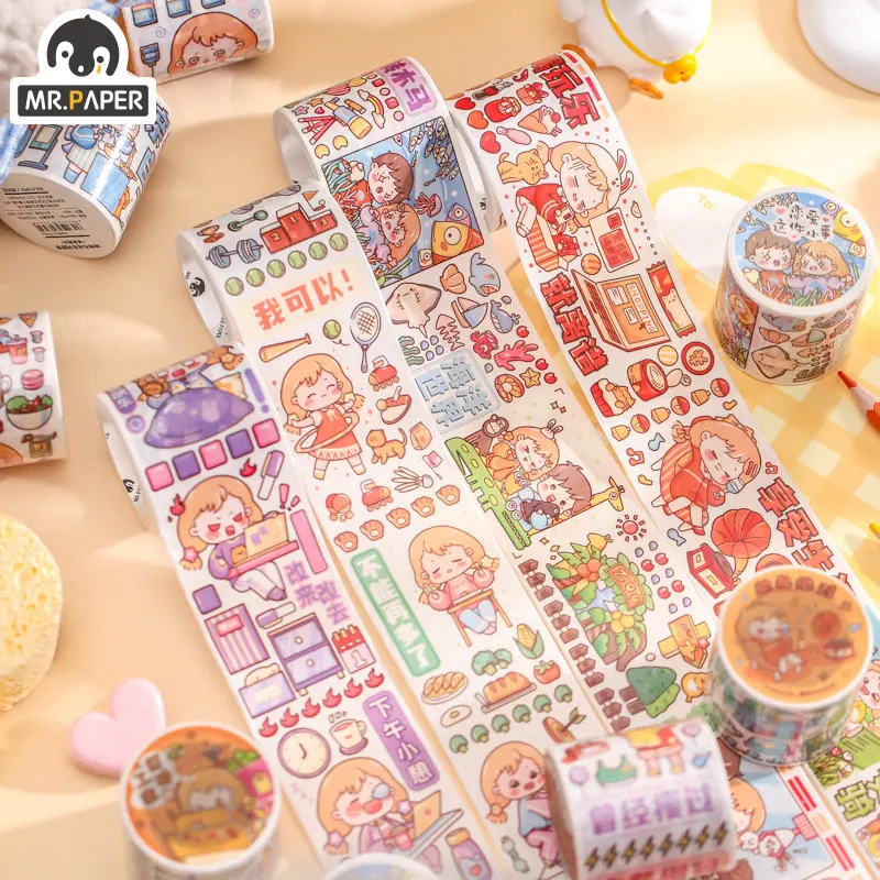 

Mr. Paper 4 Style 500cm/roll Creative Cartoon Girl Washi Tape Cute Character Hand Account Material Decorative Stationery Tape