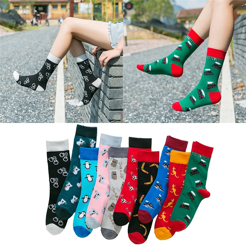 

Women Outdoor Skateboard Sox Autumn/Winter Creative Abstract Art Harajuku Hip Hop Streets Tide Sock Colorful Happy Funny Socks