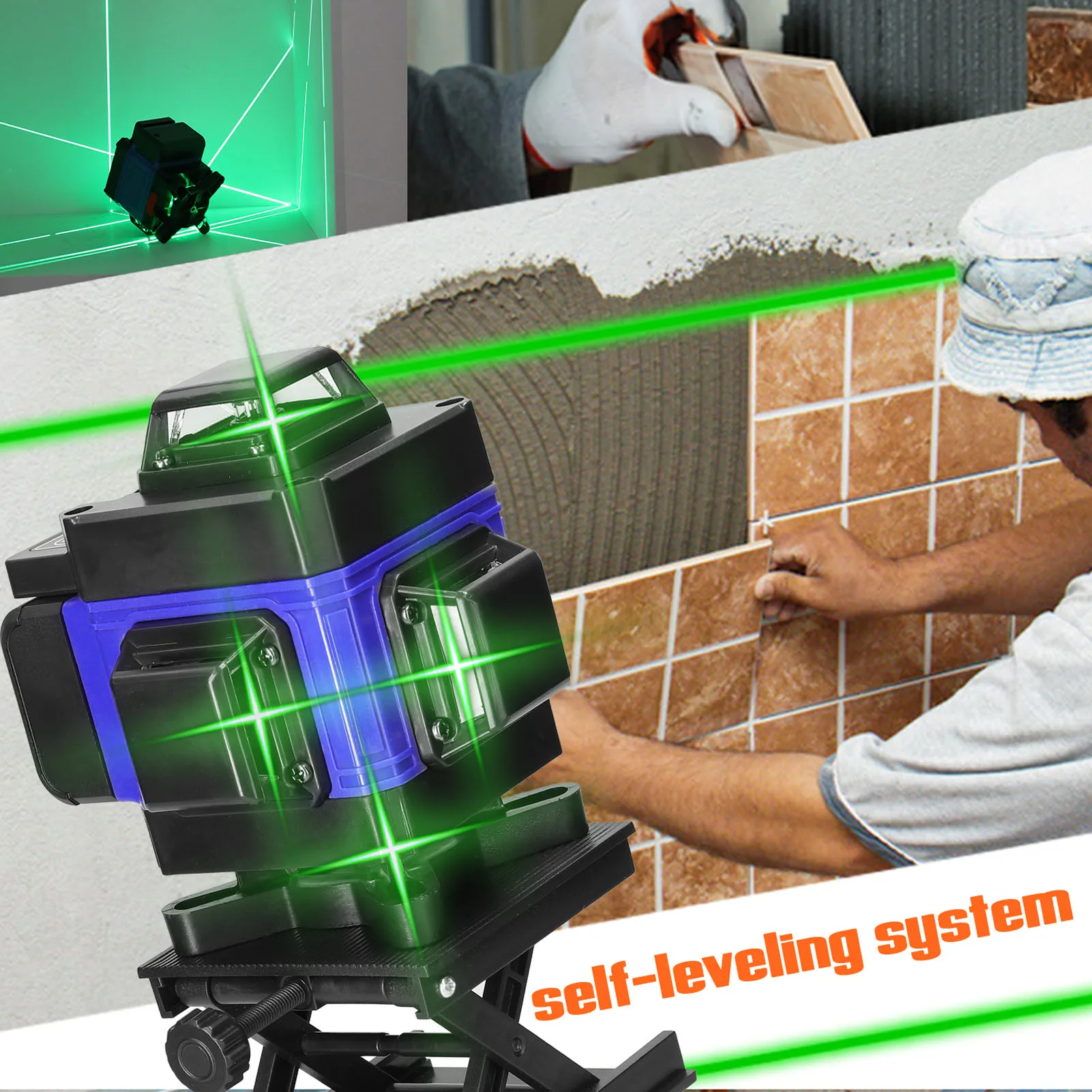 

Multifunctional 16 Lines Green Light Laser Level 4D Self-leveling Machine Lithium Battery 360 Leveling Tool Ground Wall Sticker