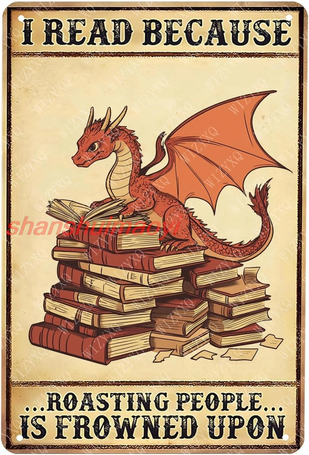 Винтажный металлический знак с драконом я читаю потому что жареные люди оловая