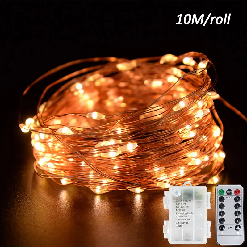 

10M LED Copper Wire Light Starry String Battery Lights Holiday Outdoor Lamp Garland Christmas Tree Wedding Party Home Decoration
