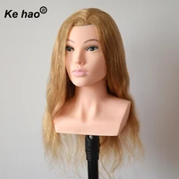 High Grade Mannequin Head With Shoulder 100% Human Hair Doll Head 22inch Blonde Gold Long Hair Maniquin Head Hairdress Style