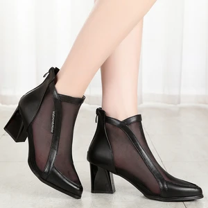 New Summer Ankle Boots Womens High Heels Mesh Breathable Hollow Boots 2022 New Sexy Zipper Pointed Toe Shorts