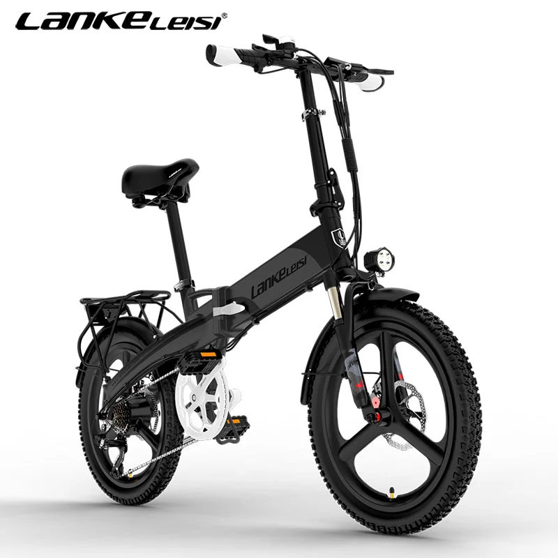 LANKELEISI G660 katlanır elektrikli bisiklet 400W fırçasız yüksek hızlı Motor erkek ve dişi kentsel banliyö elektrikli bisiklet 20-inç 48V