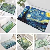oil painting starry sky floor mat printed diatom mud absorbent bath mat non slip toilet rug kitchen carpet tatami door mat