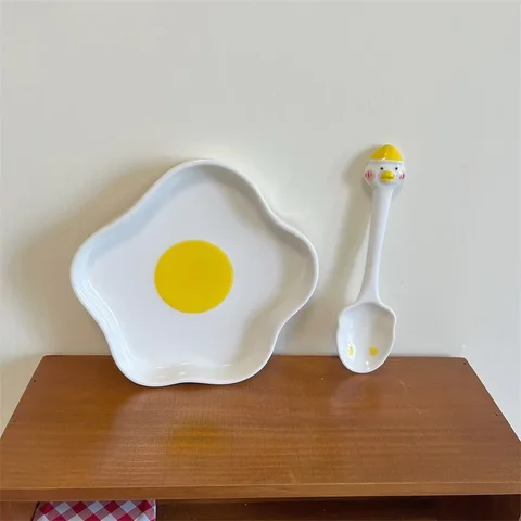 Корейская Милая керамическая тарелка в форме яйца, необычная кухонная тарелка, стандартная посуда для салата, кухонная утварь