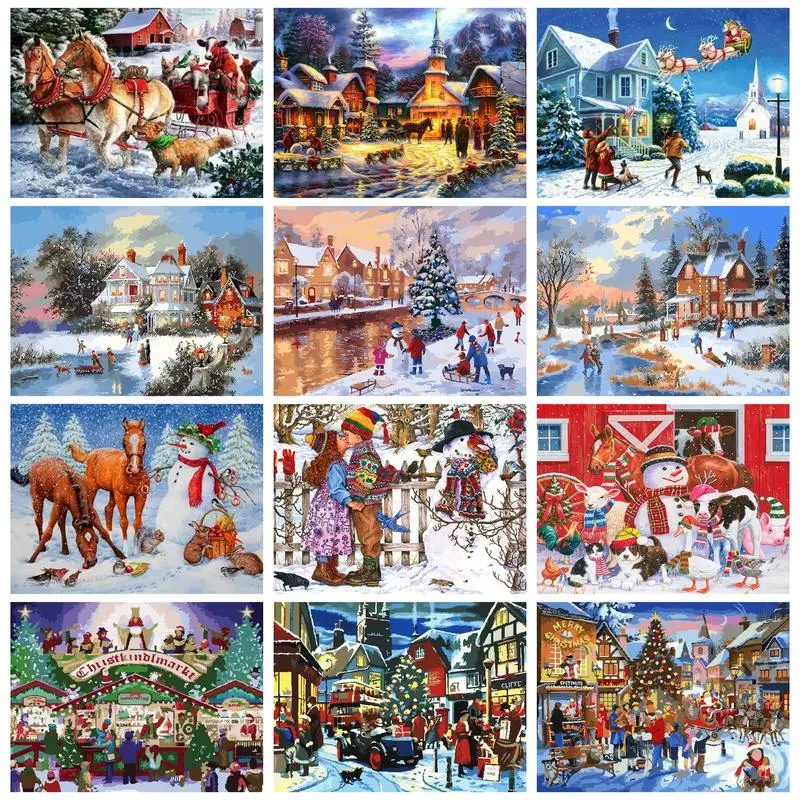 

PhotoCustom Painting By Numbers For Adults With Frame Snowman By River Picture By Number Home Decoration Artcraft