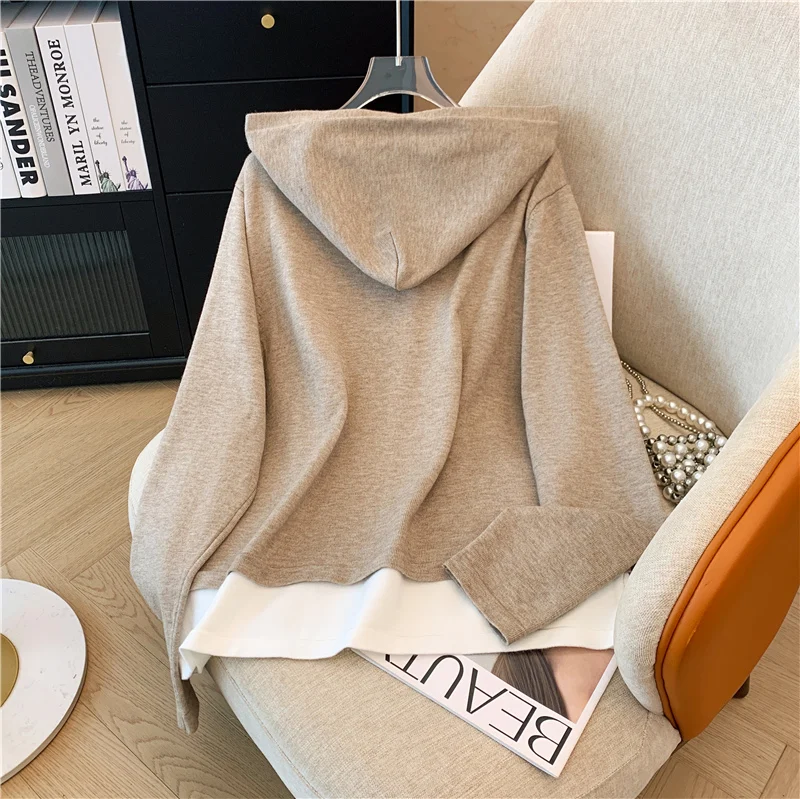 Модный женский костюм в Корейском стиле свободный вязаный топ с капюшоном