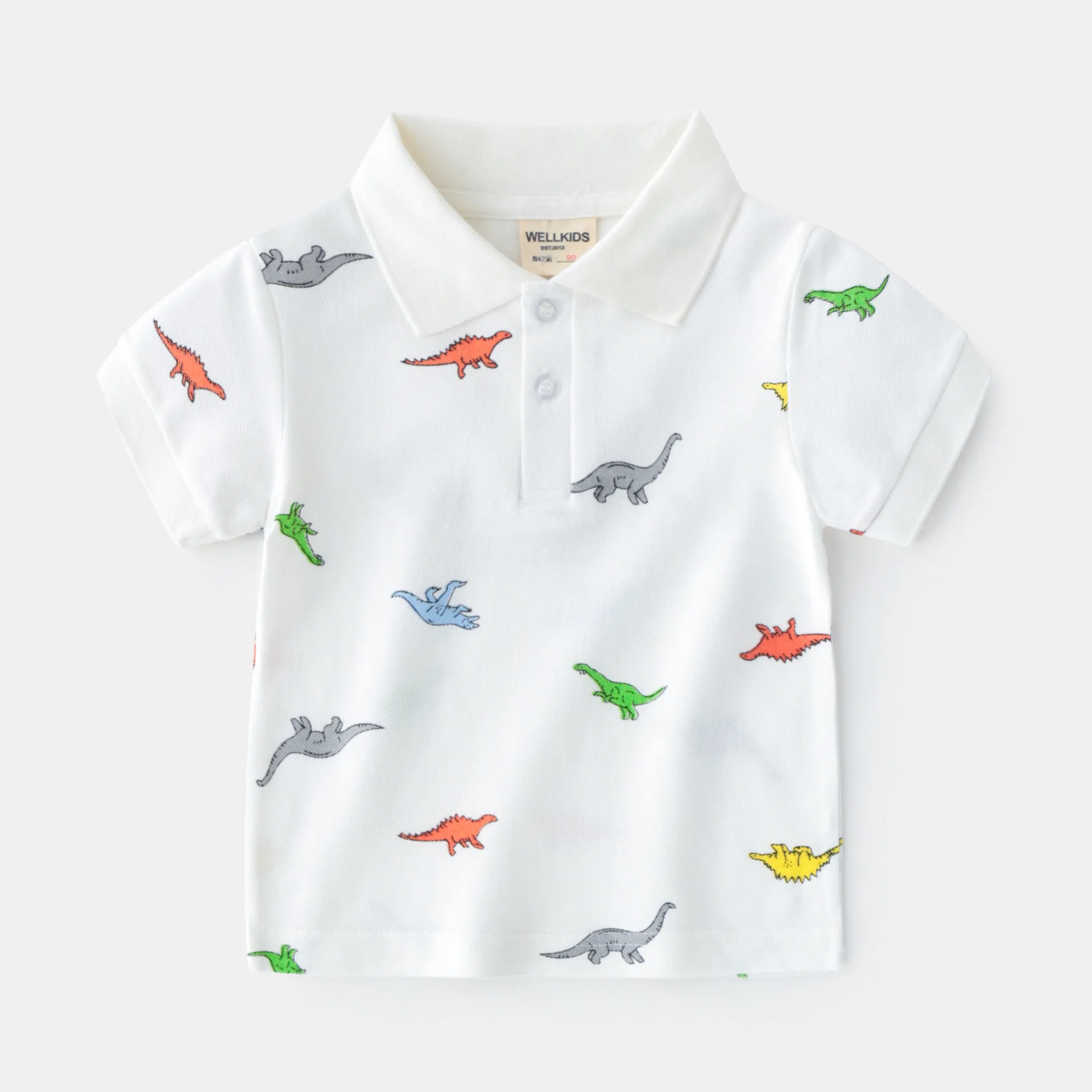 

Summer Soft Kids T Shirts Casual Cartoon Dinosaur Print Boys T-Shirts Button Down Short Sleeve Toddler Baby Polo Shirts 1-6T