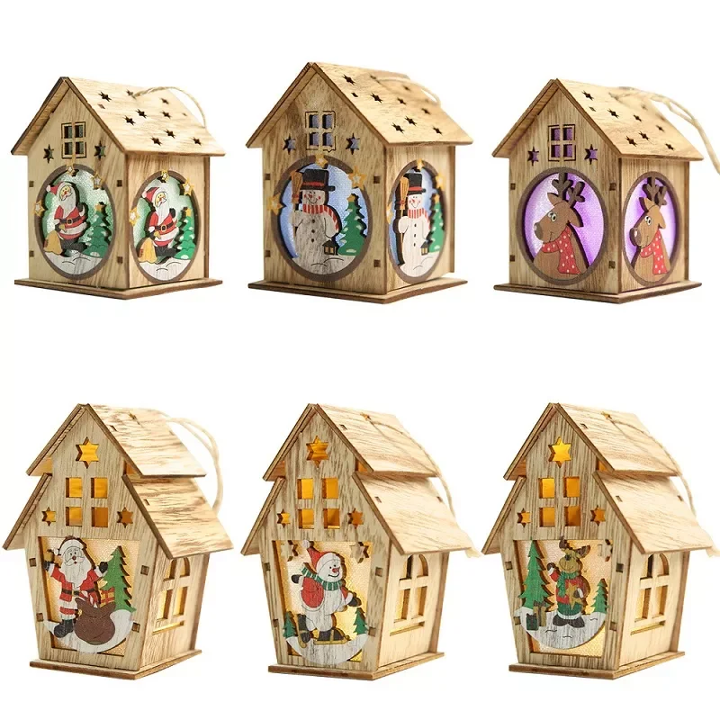 

NEW2022 Led Light Wood House Christmas Tree Decorations For Home 2020 Christmas Tree Hanging Ornaments Navidad New Year Xmas Kid