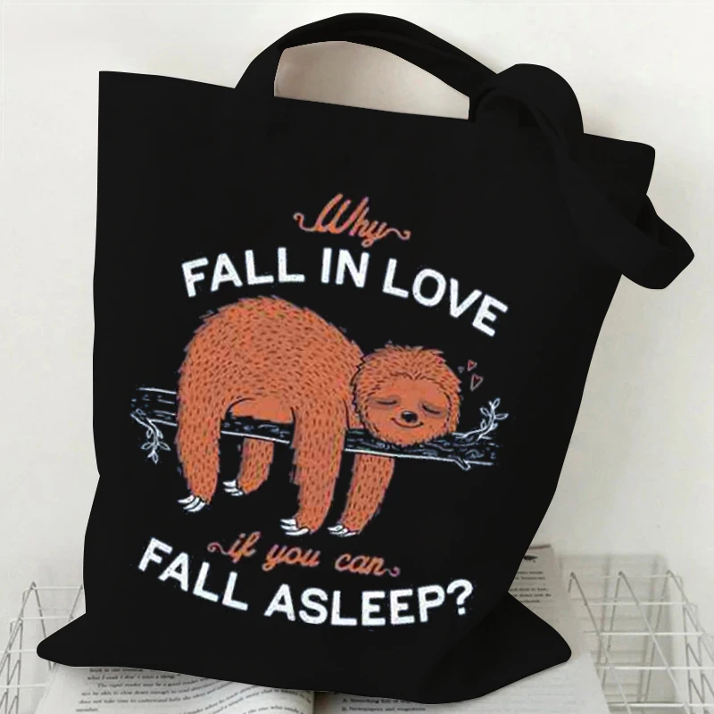 

Why Fall In Love If You Can Fall Asleep Cartoon Sprite Print Causal Women's Handbags Eco Reusable Shoulder Shopping Tote Bags