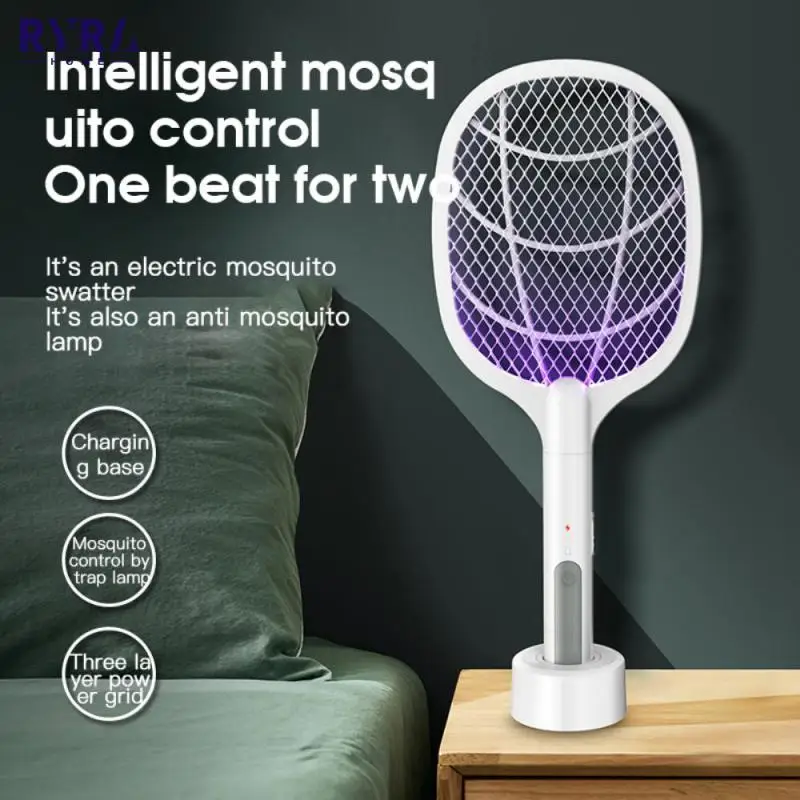 

3000V 2 In 1 USB Rechargeable Mosquito Killer Light Electric Mosquito Swatter With Double Safety Switch Bedroom Mosquito Swatter