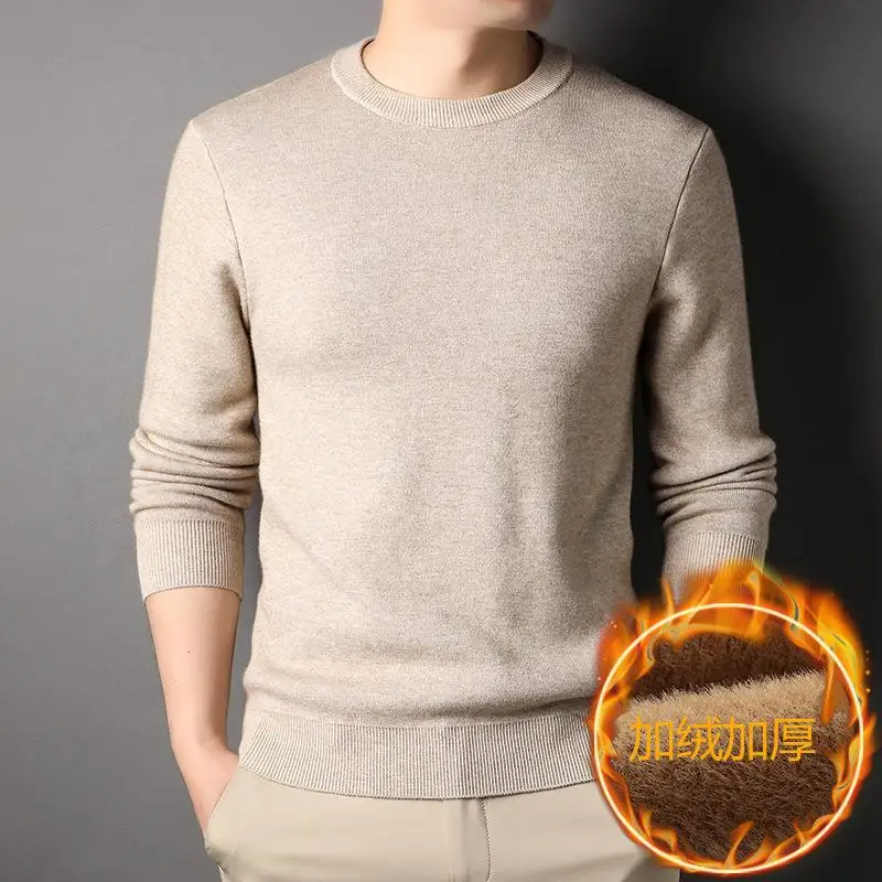 

Men Solid Color Sweater Fleece Winter Soft Warm Knitted Pullovers O-Neck Slim Fit Sweaters Male Clothing High Quality Jumper