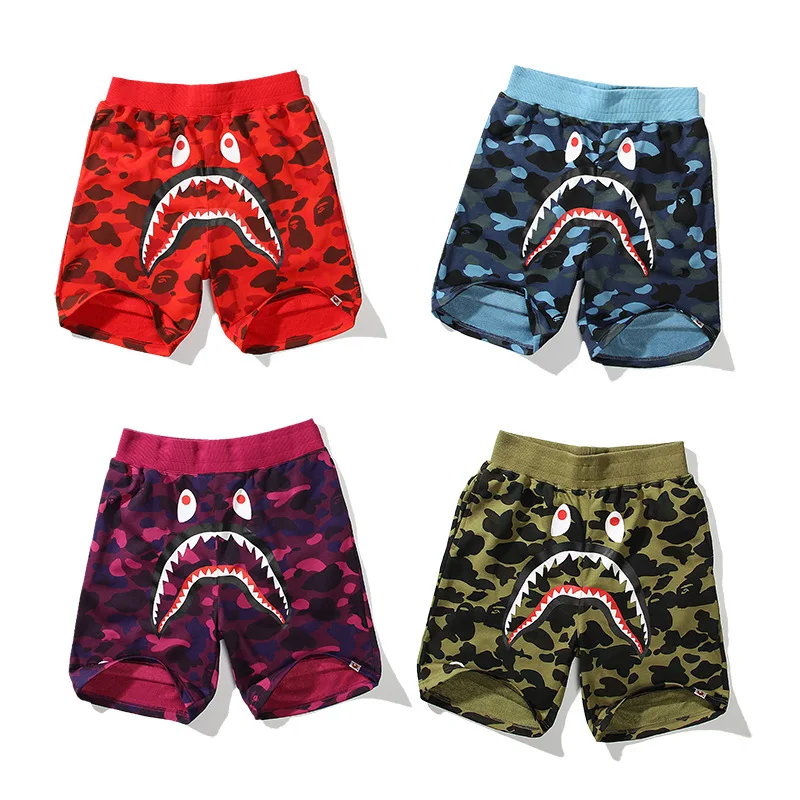 

24SS Tide Summer Bape Camouflage Shark Head Print GSM Cotton Casual Shorts Five Shorts Mid Pants A BATHING APE